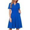 Sureple Semi Formal Dresses for Women Wedding Guest Summer V Neck Short Sleeve Fit and Flare Knee Length Dress with Pockets(A-royal Blue)