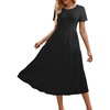 Sureple Spring Round Neck T Shirt Dress for Women Short Sleeve Midi Length,Swing Tiered Bobydoll Dresses with Pockets(A-black)