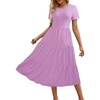 Sureple Spring Round Neck T Shirt Dress for Women Short Sleeve Midi Length,Swing Tiered Bobydoll Dresses with Pockets(A-lavender)