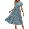 Sureple Spring Round Neck T Shirt Dress for Women Short Sleeve Midi Length,Swing Tiered Bobydoll Dresses with Pockets(B-grey Blue Flo)