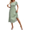 Sureple Spring Round Neck T Shirt Dress for Women Short Sleeve Midi Length,Swing Tiered Bobydoll Dresses with Pockets(B-light Gre Flo)
