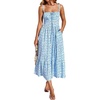 Sureple Sundresses for Women Maxi Tied Neck Spaghetti Straps Pleated Ruffles Casual Summer Midi Dress with Pockets(B-blue White F 09)