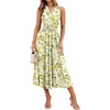 Sureple Women’s V Neck Midi Dresses with Pockets Sleeveless Twist Waist Pleated Aline Flowy Beach Holiday Dresses(B-yellow Floral 07)