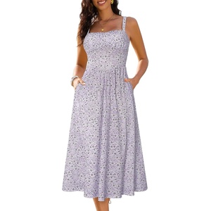 Sureple Long Dresses for Women 2026 Sleeveless Ruched Bust Swing Aline Fitted Spaghetti Strap Sundress with Pockets(B-purple Floral 04)