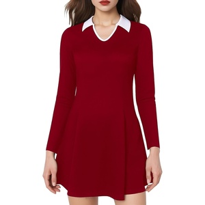 Sureple Long Sleeve Dress for Women Fall 2025 Lapel Collared Neck Mini Short Fit and Flare A-Line Casual Dresses(A-burgundy)