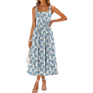Sureple Midi Dresses for Women 2026 Spring Square Neck Tank Sleeveless A Line Casual Summer Sundresses with Pockets(B-blue White F 13)