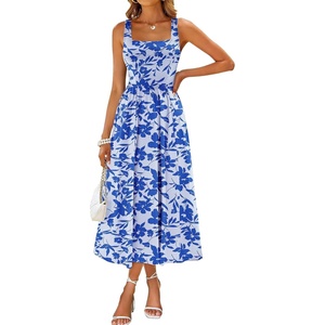 Sureple Midi Dresses for Women 2026 Spring Square Neck Tank Sleeveless A Line Casual Summer Sundresses with Pockets(B-light Blue F 05)