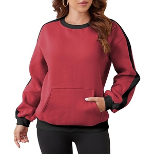 Sureple Women’S Fleece Sweatshirts Color Block Ribbed Crewneck Long Sleeve Pullover Tops Fall Winter Clothing With Pockets(B-burgundy Black)