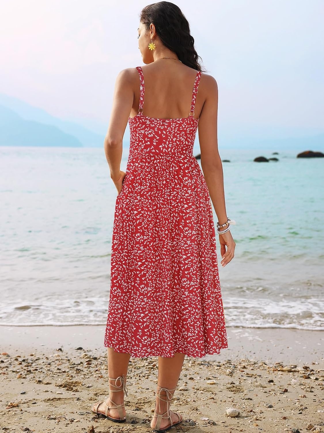 image:imageSureple Long Dresses for Women 2026 Sleeveless Ruched Bust Swing Aline Fitted Spaghetti Strap Sundress with PocketsBred White F 01