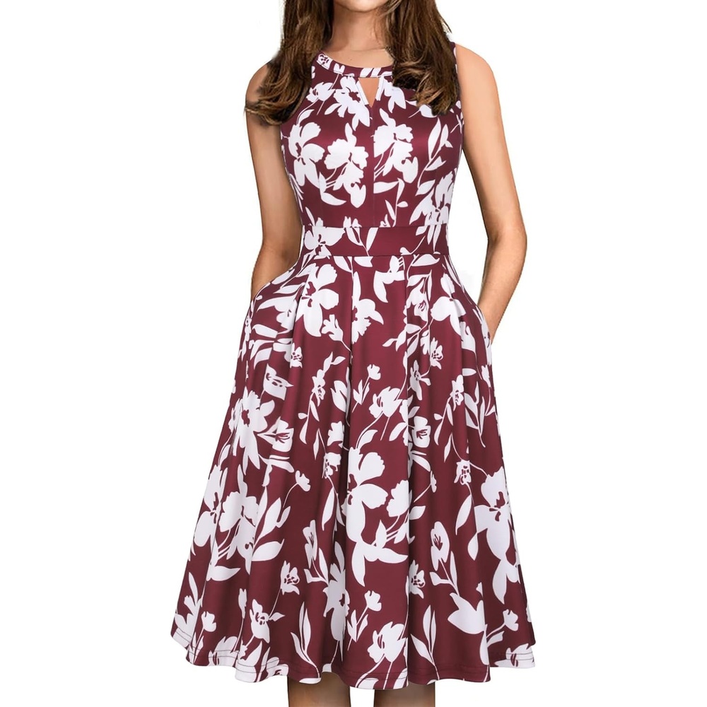 image:imageSureple Womens Retro Sleeveless Swing Casual Work Summer Party Dress with PocketsBred White F 02