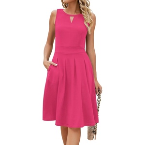 Sureple Women’s Retro Sleeveless Swing Casual Work Summer Party Dress with Pockets(Hot Pink)